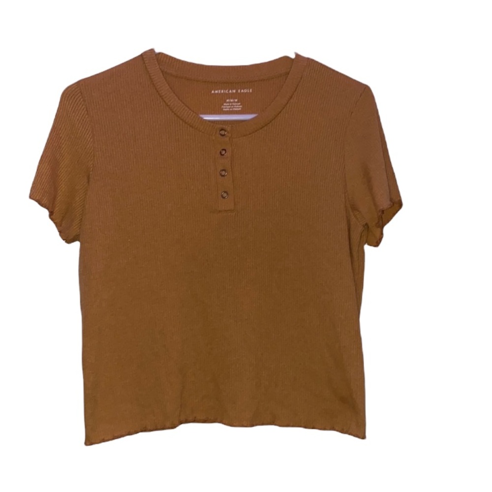 American Eagle Yellow ruffled tee shirt with buttons